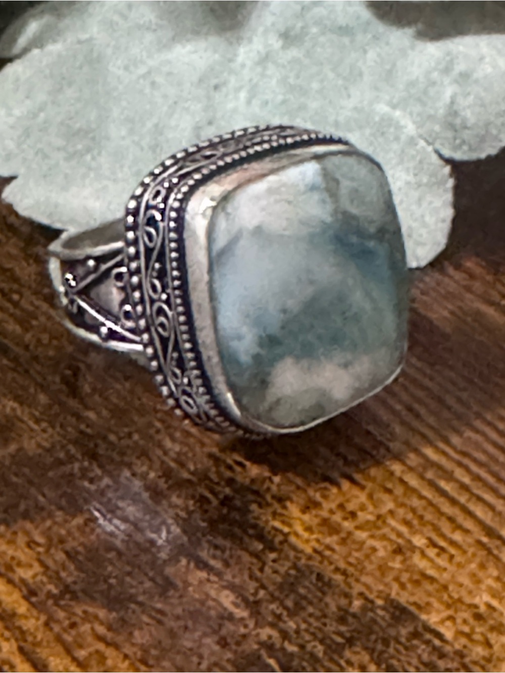 Larimar Sterling Silver 925 Blue-Green Stone Statement Ring